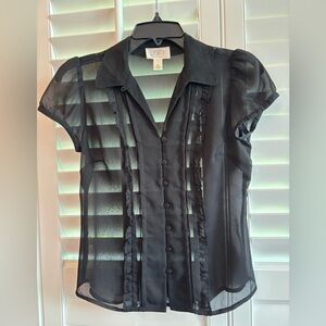 LOFT Black Sheer Cap Sleeve Blouse